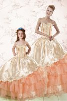 Customized Organza Sleeveless Floor Length Quinceanera Dress and Embroidery and Ruffled Layers