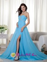 Sexy Baby Blue Empire Sweetheart Brush Train Chiffon Beading and Ruch Quinceanera Dama Dress in Kjeller Norway(SKU MLXN154BIZ)