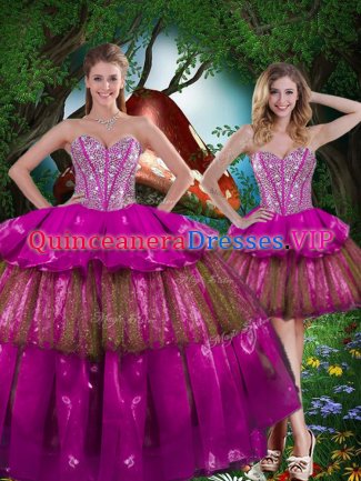 Multi-color Ball Gowns Beading and Ruffled Layers and Sequins Quinceanera Gowns Lace Up Organza Sleeveless Floor Length