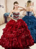 Delicate Sweetheart Sleeveless Organza Vestidos de Quinceanera Beading and Ruffles Lace Up