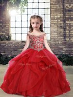 Red Sleeveless Beading and Ruffles Floor Length Little Girl Pageant Gowns