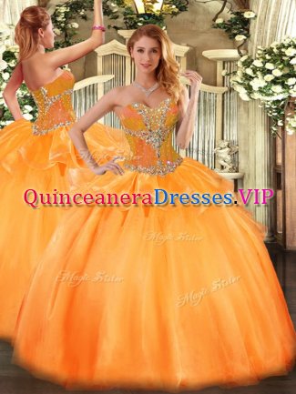 Captivating Orange Ball Gowns Beading Quinceanera Gown Lace Up Tulle Sleeveless Floor Length