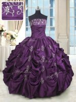 Dazzling Beading and Appliques and Embroidery and Pick Ups Quinceanera Gown Dark Purple Lace Up Sleeveless Floor Length(SKU PSSW0292-6BIZ)