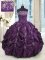 Dazzling Beading and Appliques and Embroidery and Pick Ups Quinceanera Gown Dark Purple Lace Up Sleeveless Floor Length