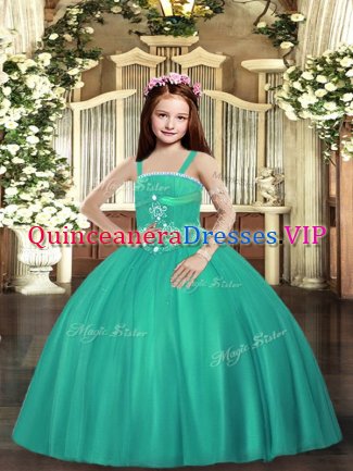 Straps Sleeveless Tulle Little Girl Pageant Gowns Beading Lace Up