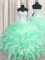 Popular Visible Boning Apple Green Sleeveless Beading and Ruffles Floor Length 15 Quinceanera Dress