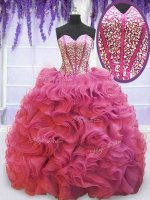 Beautiful Pink 15th Birthday Dress Sweetheart Sleeveless Sweep Train Lace Up