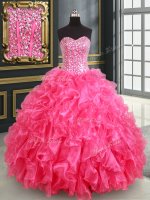 Hot Pink Lace Up Sweet 16 Dresses Beading and Ruffles and Sequins Sleeveless Floor Length(SKU PSSW0189BIZ)