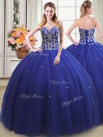 Royal Blue Sweetheart Neckline Beading Sweet 16 Quinceanera Dress Sleeveless Lace Up