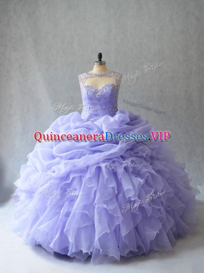 Lavender Quinceanera Gown Scoop Sleeveless Brush Train Lace Up - Click Image to Close