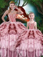 Spectacular Ball Gowns Vestidos de Quinceanera Multi-color Sweetheart Organza Sleeveless Floor Length Lace Up