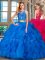 Fantastic Blue Tulle Zipper Scoop Sleeveless Floor Length Quinceanera Dress Beading and Ruffles
