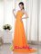 Lahaina Hawaii/HI Orange Sweetheart Brush Train Prom Dress Chiffon Beading and Ruch Decorate Quinceanera Dama