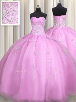 On Sale Sweetheart Sleeveless Sweet 16 Dresses Floor Length Beading and Appliques Lilac Organza