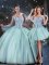 Floor Length Light Blue Ball Gown Prom Dress Tulle Sleeveless Beading