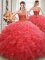 Graceful Ball Gowns 15th Birthday Dress Coral Red Sweetheart Organza Sleeveless Floor Length Lace Up