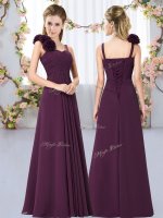 Dark Purple Dama Dress Wedding Party with Hand Made Flower Straps Sleeveless Lace Up