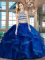 Tulle Scoop Sleeveless Brush Train Backless Beading and Ruffles Sweet 16 Dresses in Royal Blue