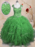 Lace Up Square Beading and Ruffles 15th Birthday Dress Tulle Cap Sleeves(SKU PSSW0207-7BIZ)