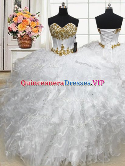 Admirable White Sweetheart Neckline Beading and Ruffles Quinceanera Gown Sleeveless Lace Up - Click Image to Close