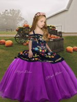 Purple Lace Up Pageant Dress for Teens Embroidery Sleeveless Floor Length