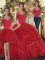Sophisticated Floor Length Red Sweet 16 Dresses Tulle Sleeveless Ruffles