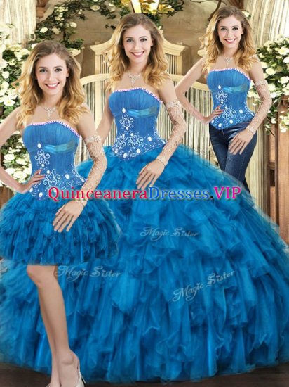 Perfect Sleeveless Lace Up Floor Length Beading and Ruffles Sweet 16 Dress - Click Image to Close