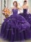 Adorable Floor Length Purple Quinceanera Dress Organza Sleeveless Appliques and Pick Ups