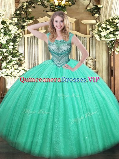 Sexy Beading Vestidos de Quinceanera Turquoise Lace Up Sleeveless Floor Length - Click Image to Close