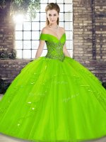 Charming Ball Gowns Beading and Ruffles Sweet 16 Quinceanera Dress Lace Up Tulle Sleeveless Floor Length