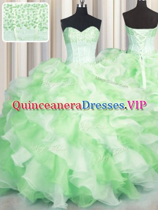 Visible Boning Two Tone Sleeveless Lace Up Floor Length Beading and Ruffles Sweet 16 Quinceanera Dress