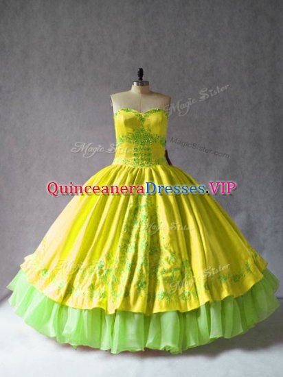 High Class Floor Length Lace Up Quinceanera Gown Yellow for Sweet 16 and Quinceanera with Embroidery - Click Image to Close
