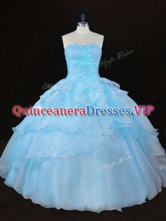 Sexy Aqua Blue Sleeveless Organza Lace Up 15 Quinceanera Dress for Sweet 16 and Quinceanera