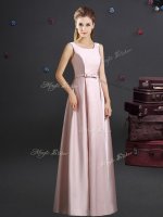 Sumptuous Pink Zipper Square Bowknot Vestidos de Damas Elastic Woven Satin Sleeveless