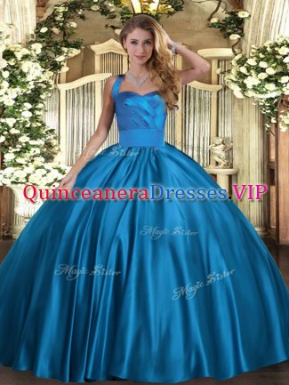 Superior Blue Lace Up Quinceanera Gowns Ruching Sleeveless Floor Length