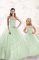 Fitting Sleeveless Tulle Floor Length Lace Up Vestidos de Quinceanera in Apple Green with Beading