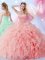 Stylish Organza Sweetheart Sleeveless Lace Up Beading and Ruffles Quinceanera Gown in Watermelon Red