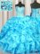 Floor Length Aqua Blue Ball Gown Prom Dress Organza Sleeveless Beading and Ruffles