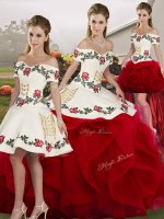 Floor Length Ball Gowns Sleeveless White And Red Quinceanera Gowns Lace Up