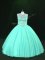 Floor Length Turquoise Ball Gown Prom Dress Scoop Sleeveless Lace Up