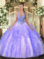 Sumptuous Lavender Sleeveless Beading and Ruffles Floor Length Ball Gown Prom Dress