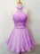 Lilac Vestidos de Damas Prom and Party and Wedding Party with Beading Halter Top Sleeveless Lace Up