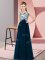 Floor Length Navy Blue Damas Dress Scoop Sleeveless Zipper