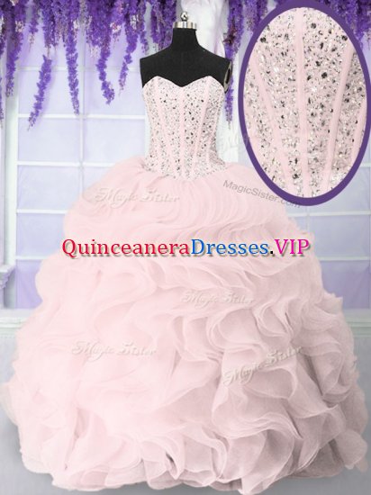 Pink Sleeveless Beading and Ruffles Floor Length 15th Birthday Dress - Click Image to Close
