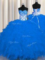 Nice Appliques and Ruffles 15th Birthday Dress Royal Blue Lace Up Sleeveless Floor Length(SKU PSSW0606-6BIZ)