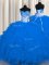 Nice Appliques and Ruffles 15th Birthday Dress Royal Blue Lace Up Sleeveless Floor Length