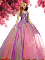 Multi-color Ball Gowns Sweetheart Sleeveless Tulle Floor Length Lace Up Beading Quince Ball Gowns