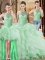 Fantastic Halter Top Sleeveless Quinceanera Dresses Brush Train Beading and Ruffles Apple Green Organza