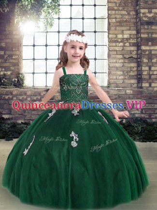 Dark Green Straps Lace Up Appliques Little Girls Pageant Dress Wholesale Sleeveless