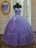 Amazing Lavender Lace Up Sweetheart Beading and Ruching and Bowknot Quinceanera Gown Tulle and Sequined Sleeveless(SKU PSSW016-4BIZ)